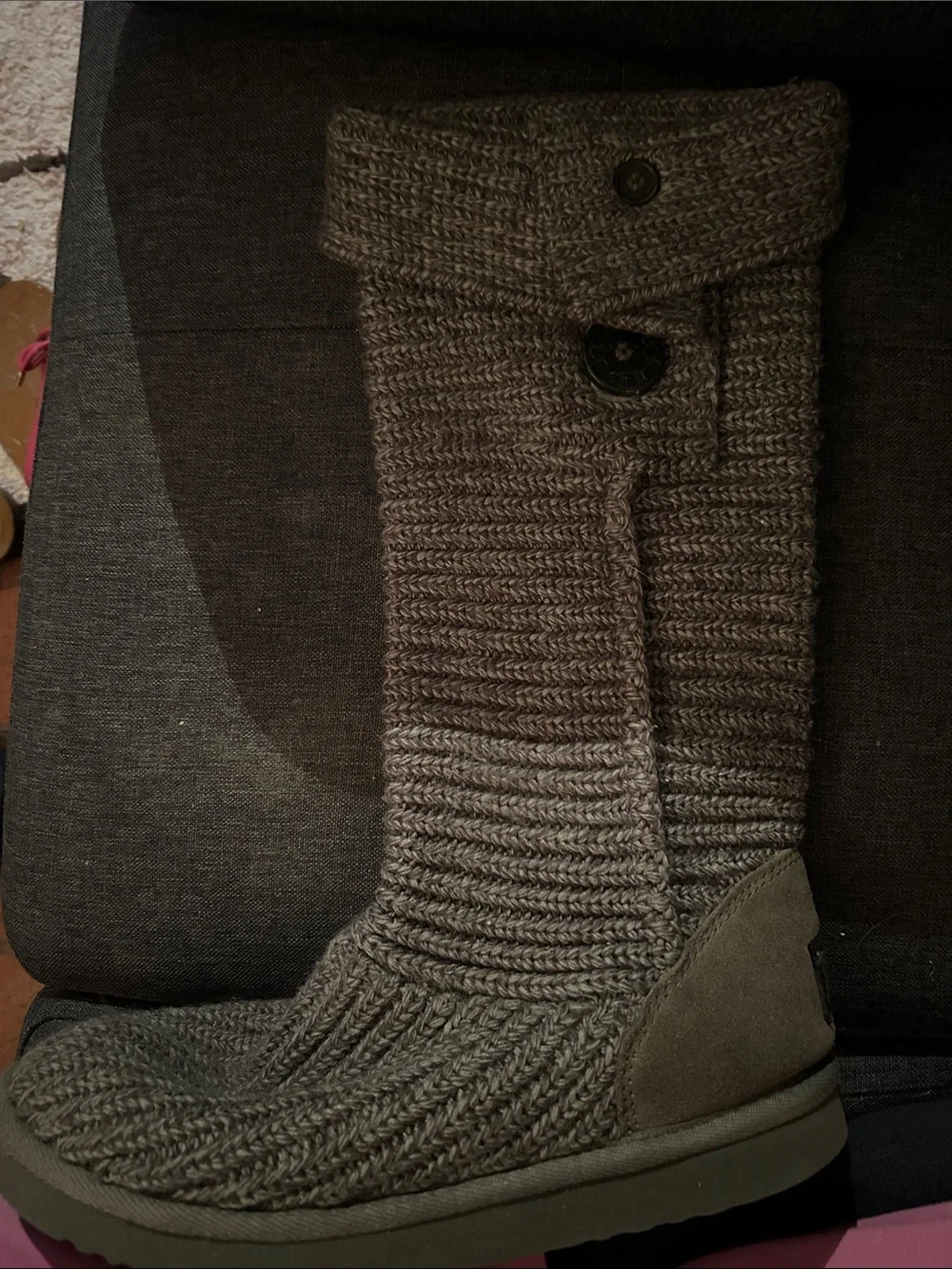 UGG Gray Knit Button-Accent Tall Boot